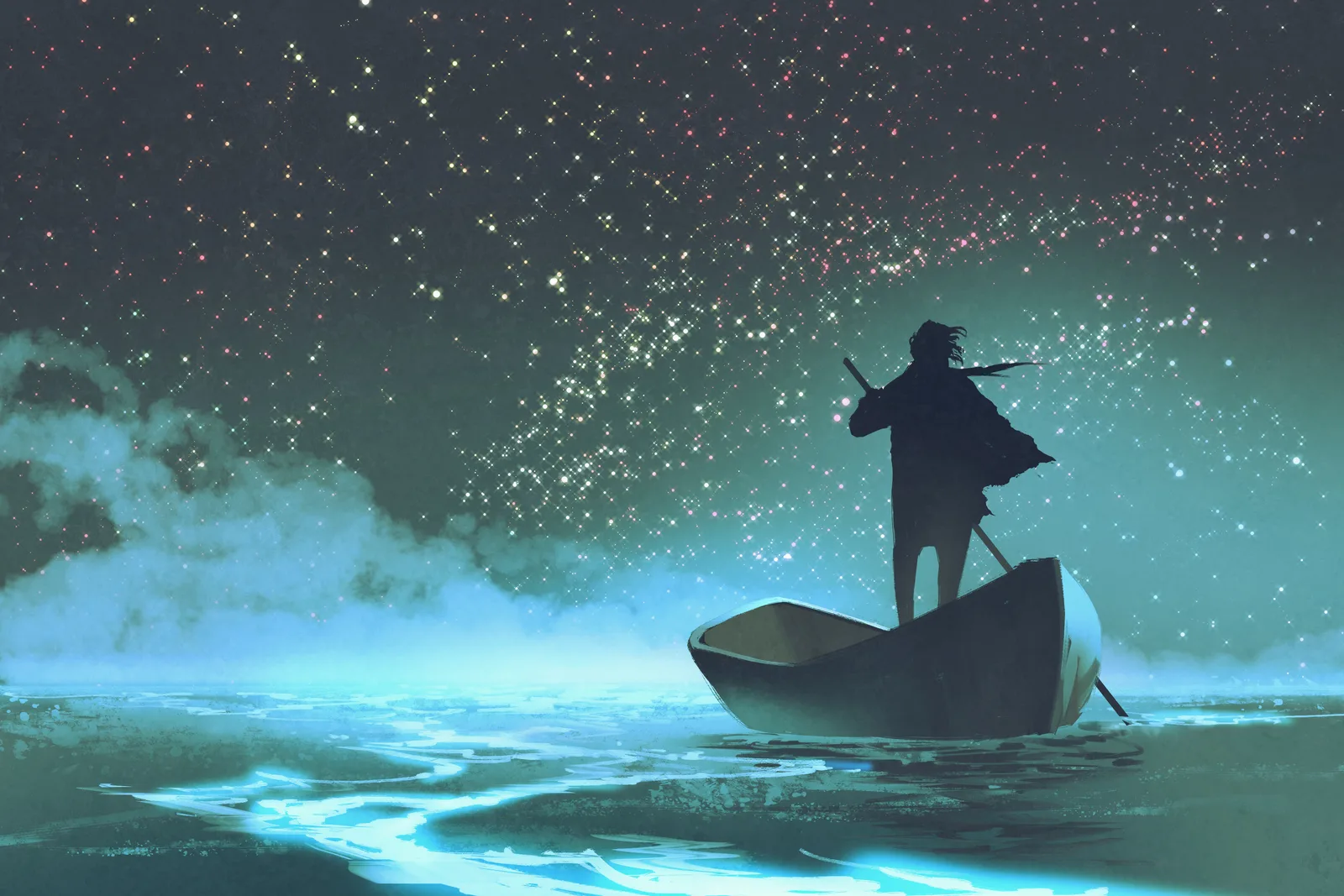 man on boat about to start a journey